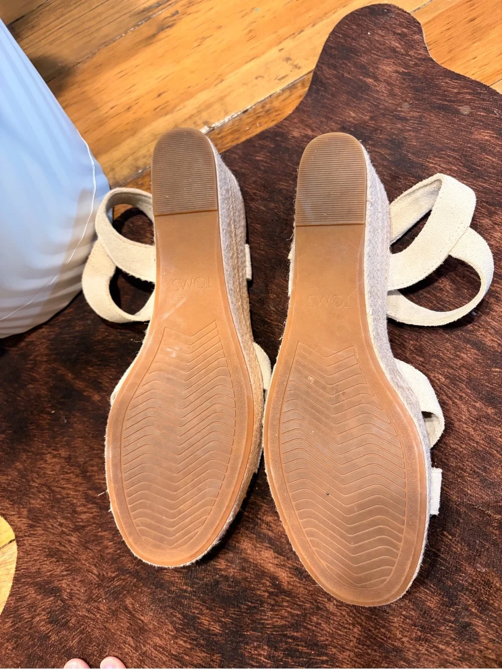 Toms Cream Espadrille Platform Sandals with Ankle Buckle